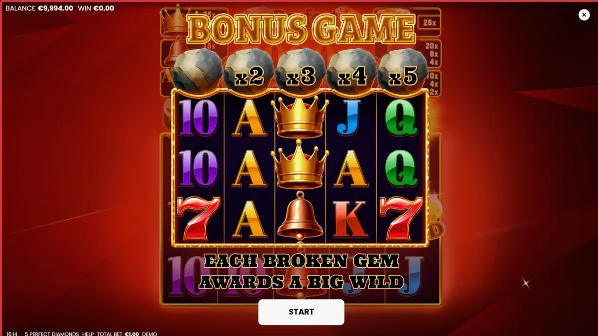 Interface brilhante do slot 5 Perfect Diamonds com símbolos clássicos e diamantes